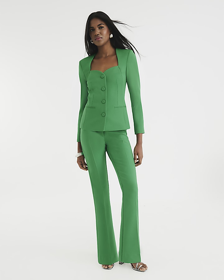 Green Sweetheart Neckline Blazer