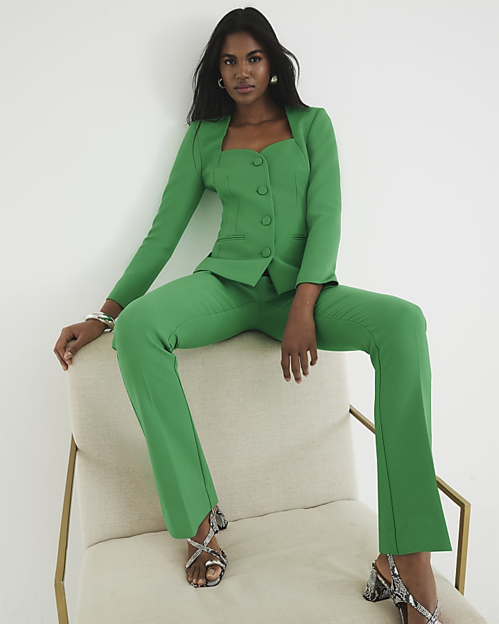 Green Sweetheart Neckline Blazer