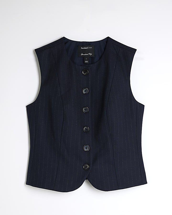 Navy Stripe Fitted Waistcoat