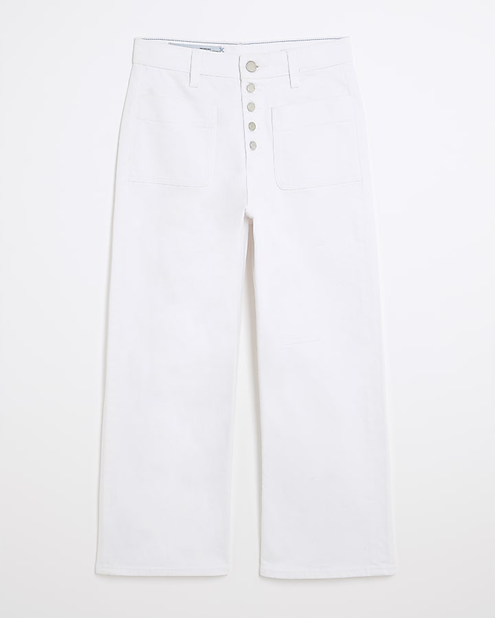 White Wide Leg Cropped Jeans