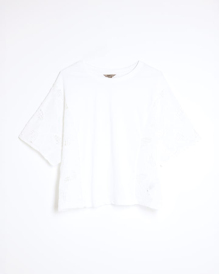White Short Sleeve Hybrid Broderie T-shirt