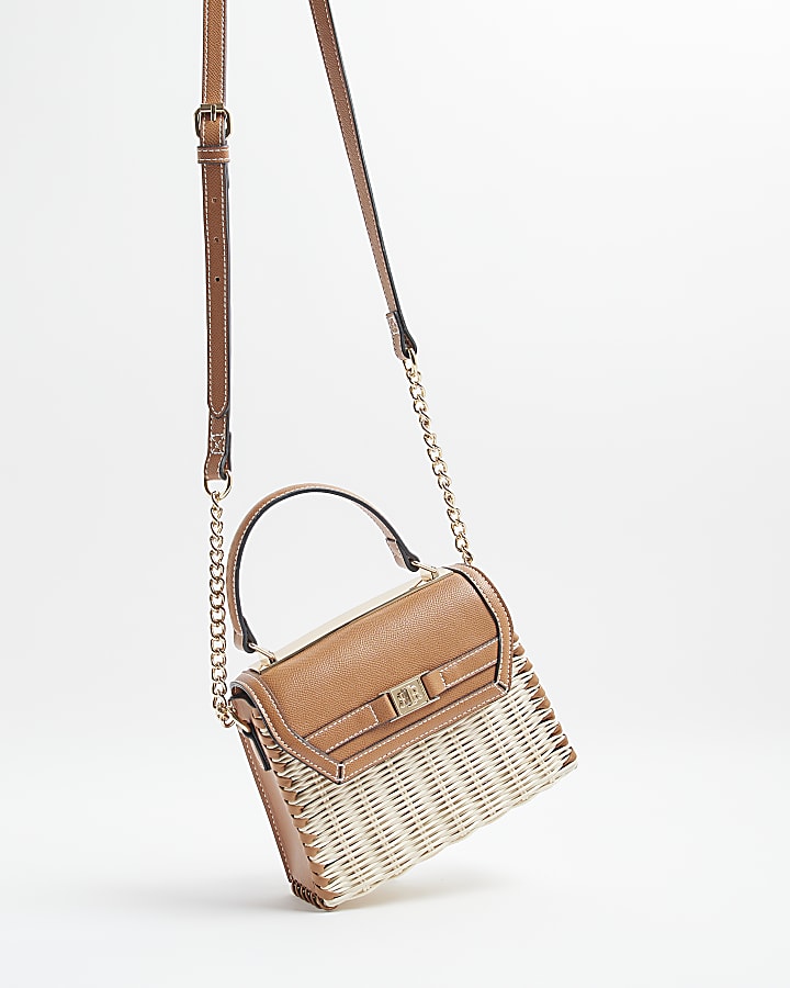 Beige Raffia Mini Tote Cross Body Bag