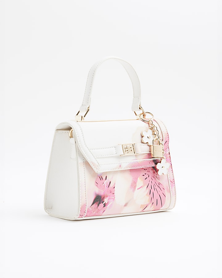 White Floral Mini Tote Cross Body Bag