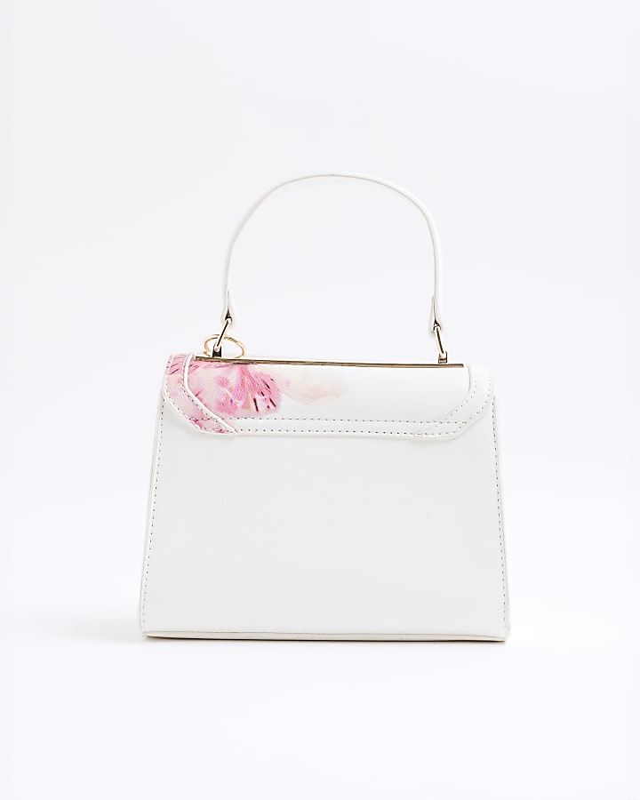 White Floral Mini Tote Cross Body Bag