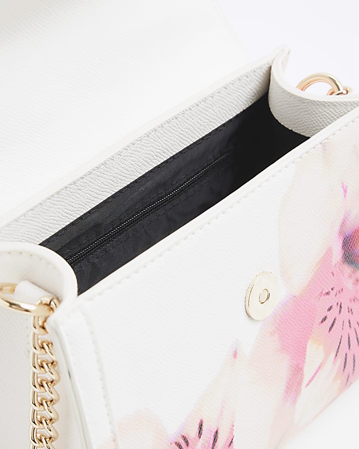 White Floral Mini Tote Cross Body Bag