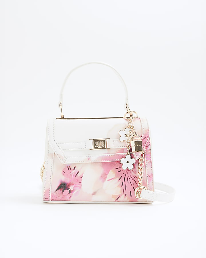 White Floral Mini Tote Cross Body Bag