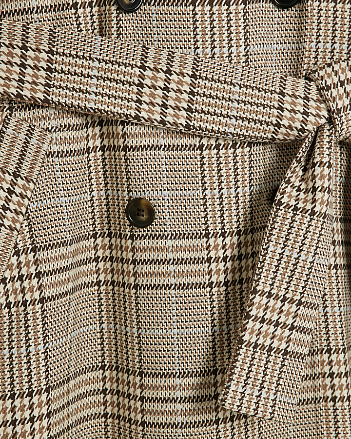 Brown Check Tailored Longline Trench Coat