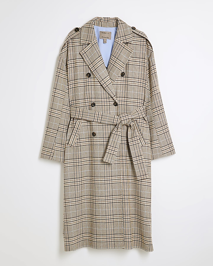 Brown Check Tailored Longline Trench Coat