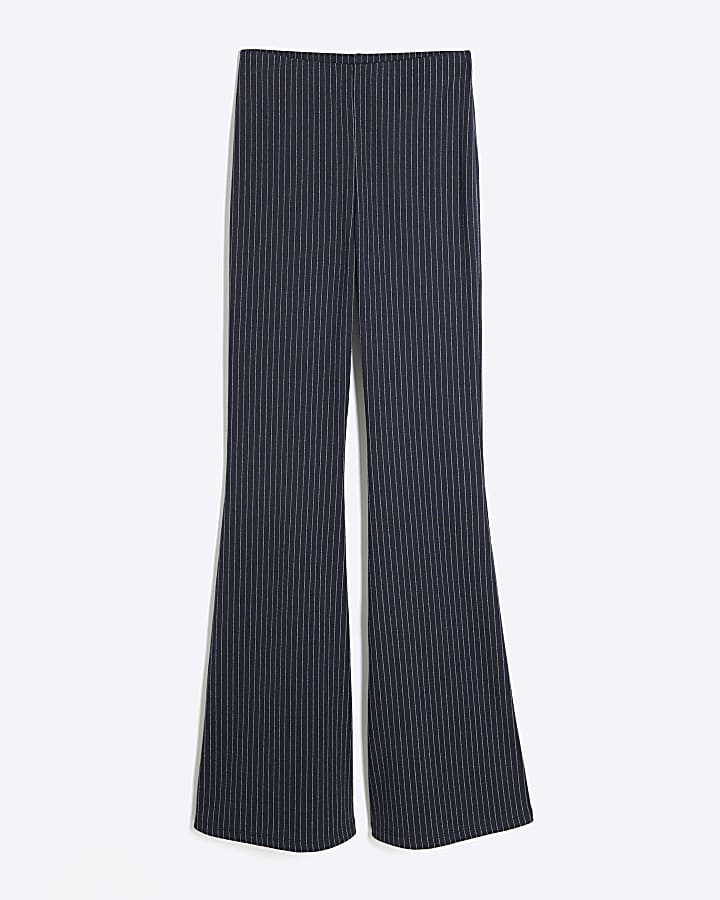 Navy Pinstripe Flared Trousers