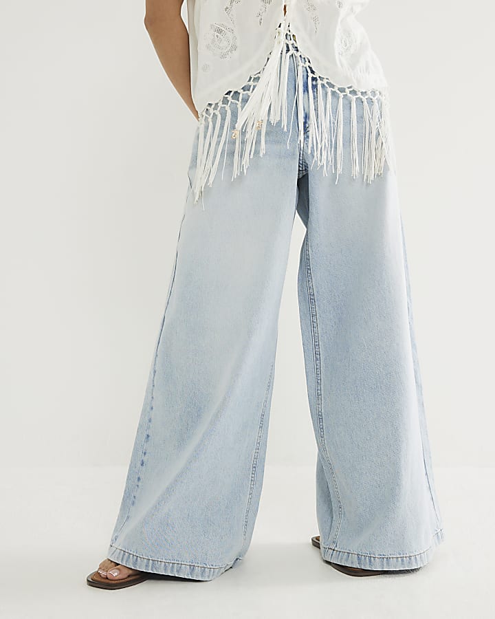 Petite Blue Low Rise Baggy Jeans