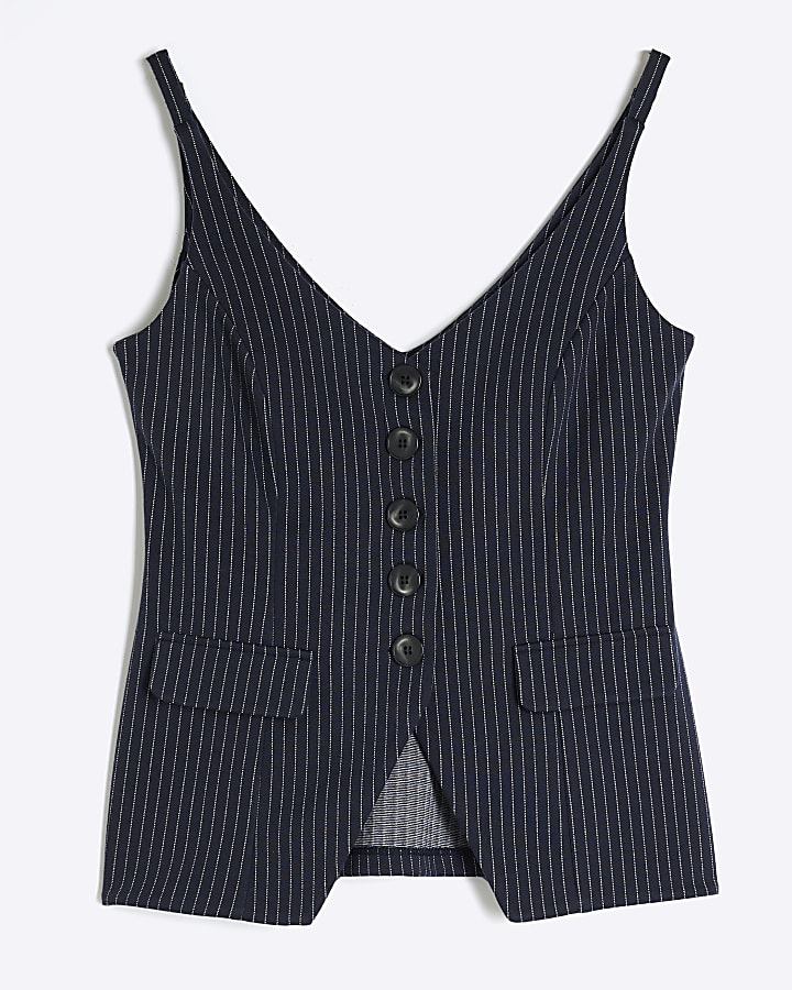 Navy Pinstripe Sleeveless Cami Waistcoat