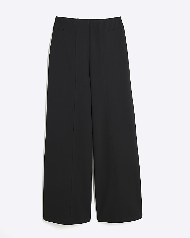 Black Wide Leg Stitch Detail Trousers