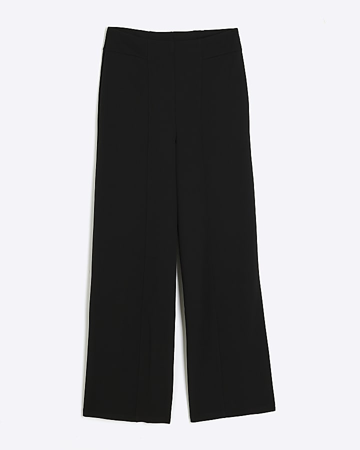 Black Wide Leg Stitch Detail Trousers