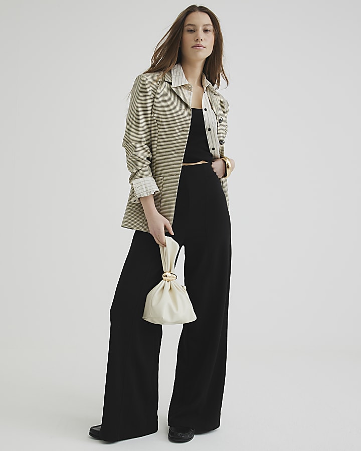 Black Wide Leg Stitch Detail Trousers