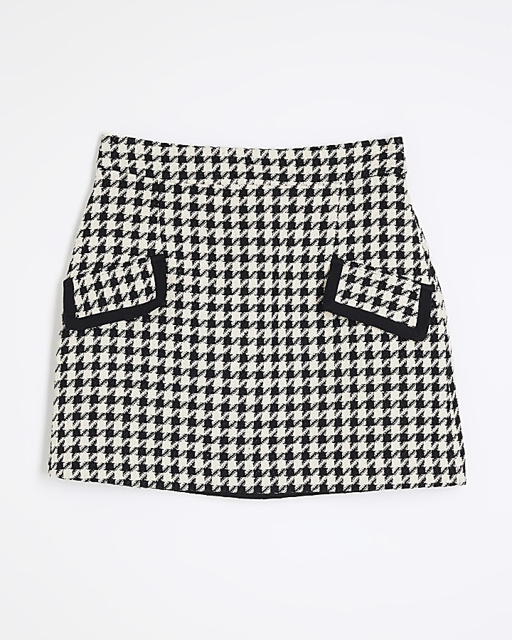 Cream Tipped Dogtooth Boucle Mini Skirt