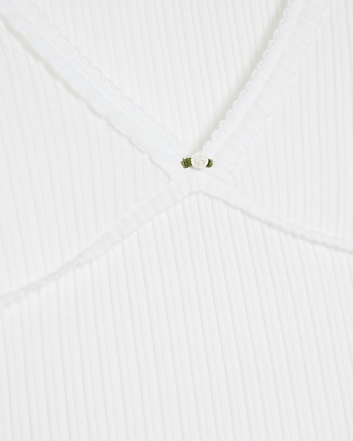 White Rosette Pointelle Loungewear Set