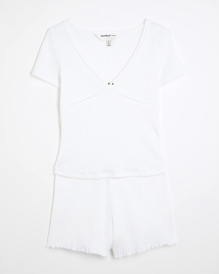 White Rosette Pointelle Loungewear Set