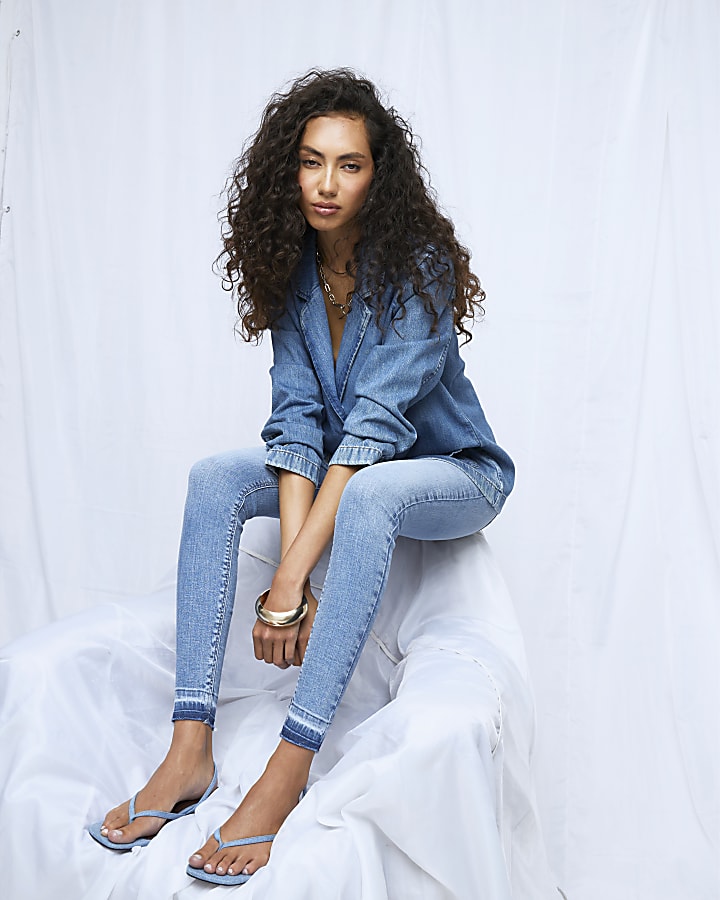 Blue Mid Rise Sculpt Skinny Jeans