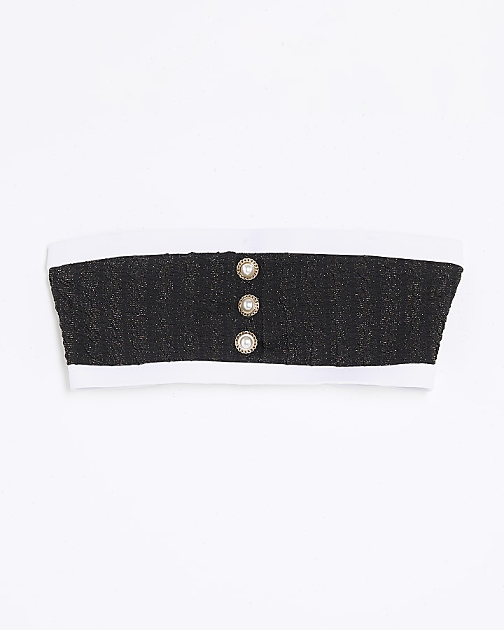 Black Metallic Textured Bandeau Bikini Top