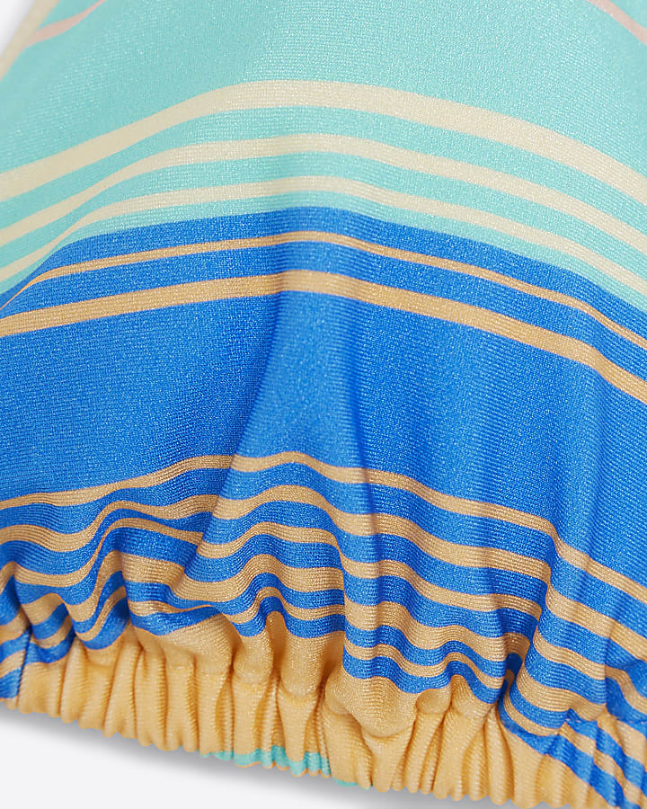 Blue Stripe Triangle Bikini Top