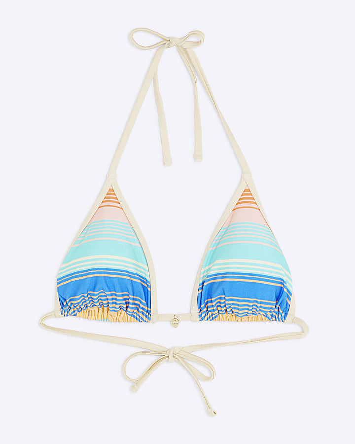 Blue Stripe Triangle Bikini Top