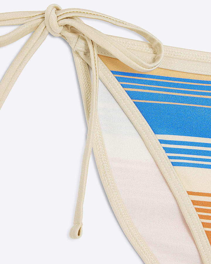 Blue Stripe Tipped Low Rise Bikini Bottoms