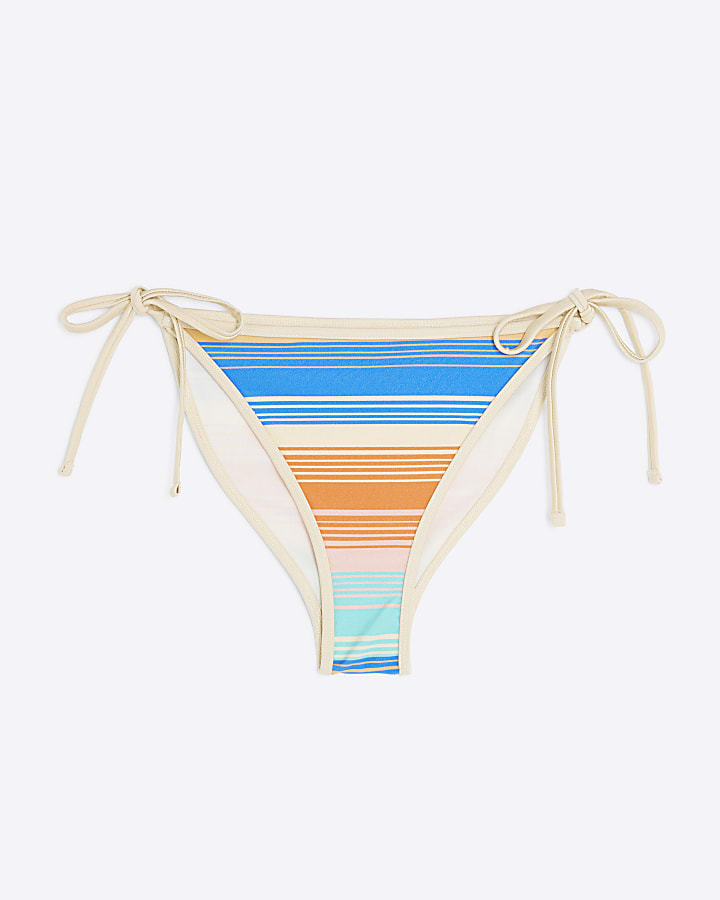 Blue Stripe Tipped Low Rise Bikini Bottoms