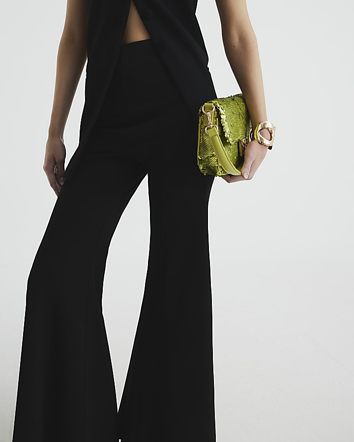 Black Wide Flare Trousers