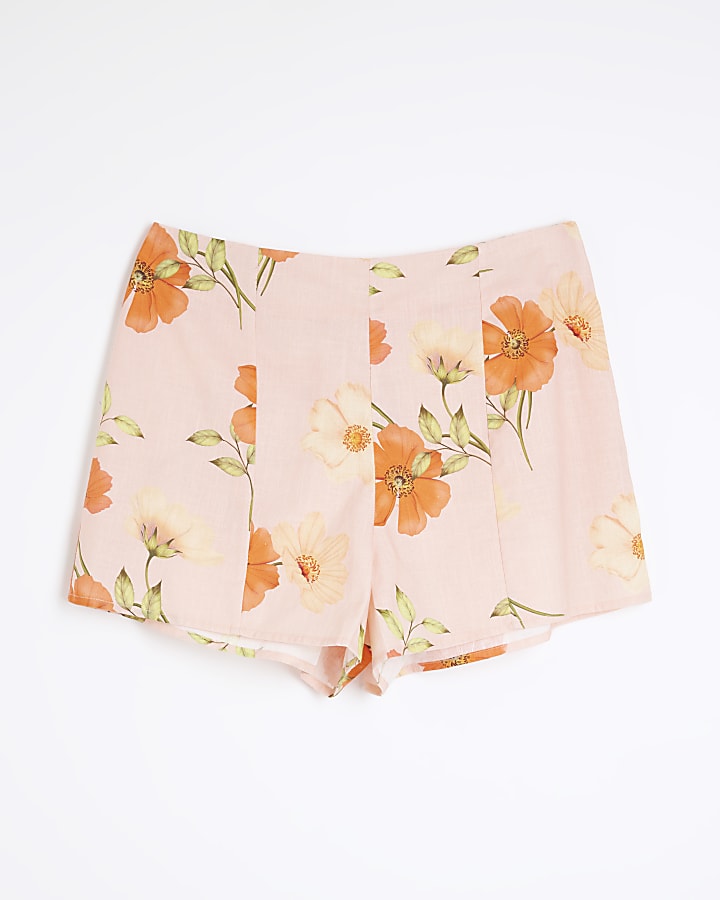 Pink High Waisted Floral Shorts