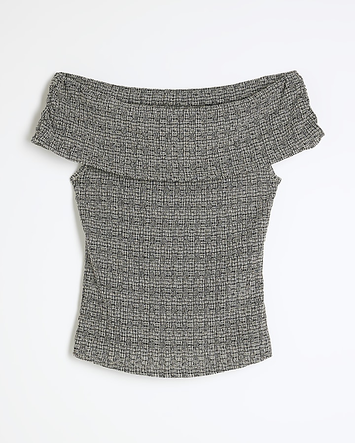 Grey Bardot Textured Top