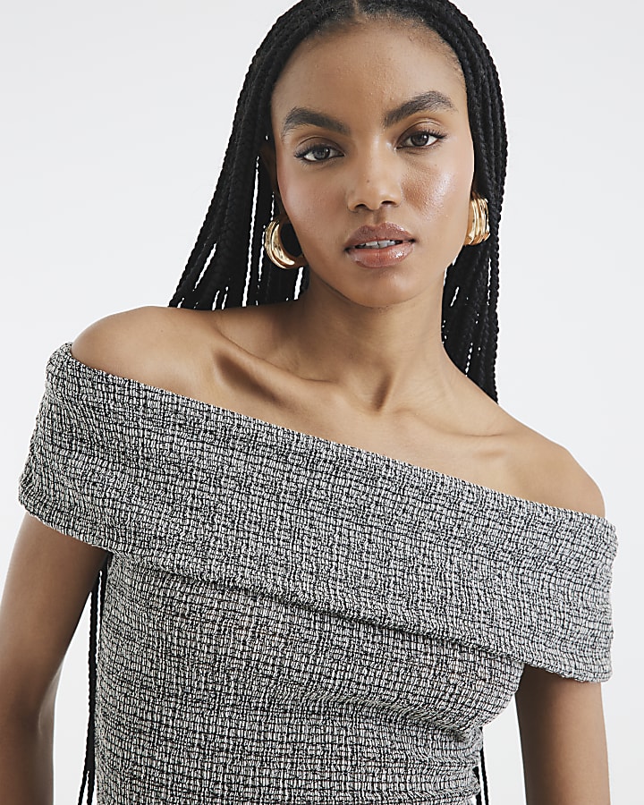 Grey Bardot Textured Top