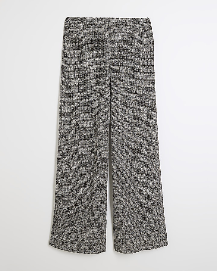 Grey Textured Wide Leg Trousers