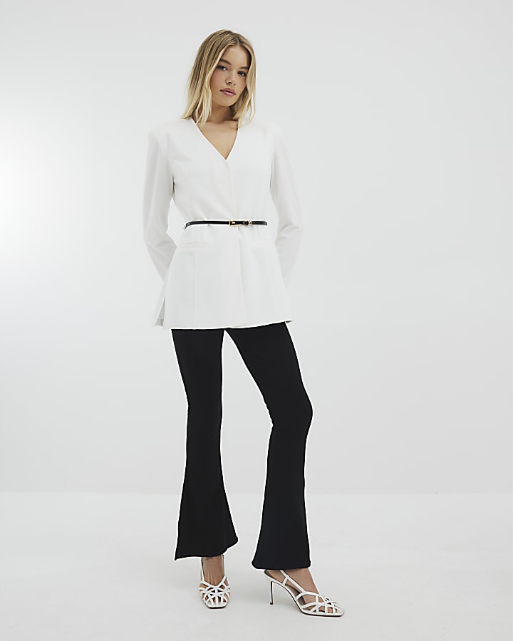 Black Ribbed Flare Split Trousers