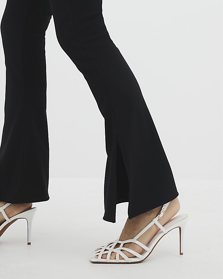 Black Ribbed Flare Split Trousers