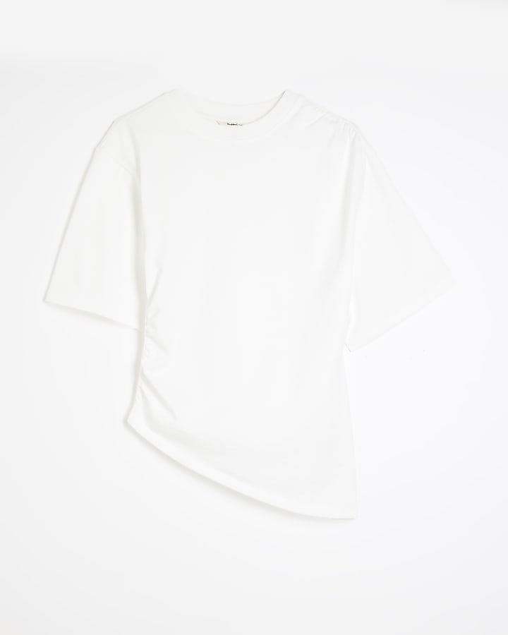 White Short Sleeve Ruched Side T-shirt