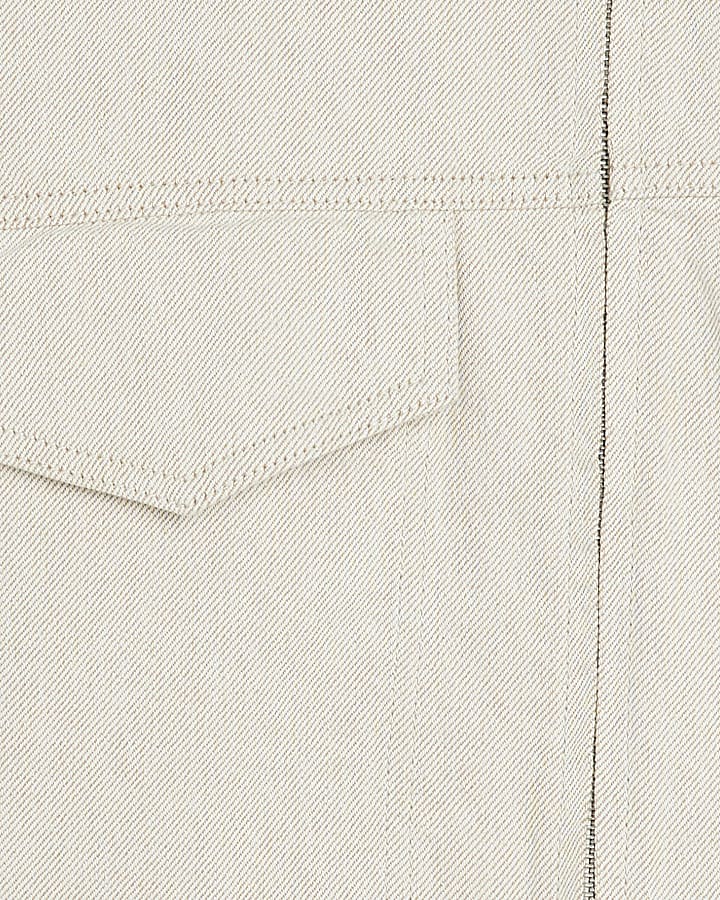 Beige Denim Long Sleeve Cropped Jacket