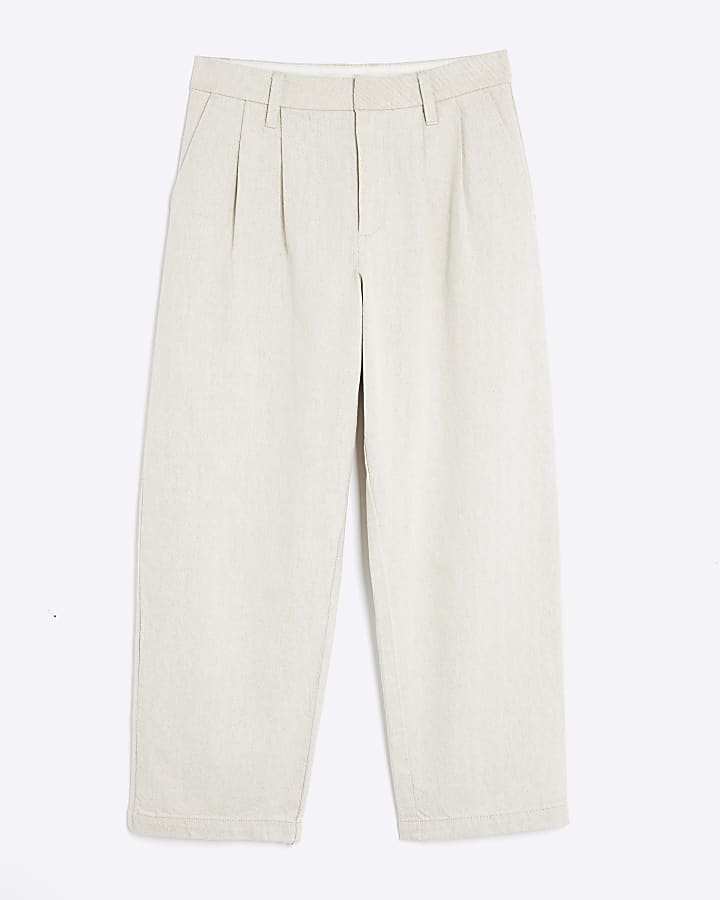 Beige Tailored Tapered Jeans