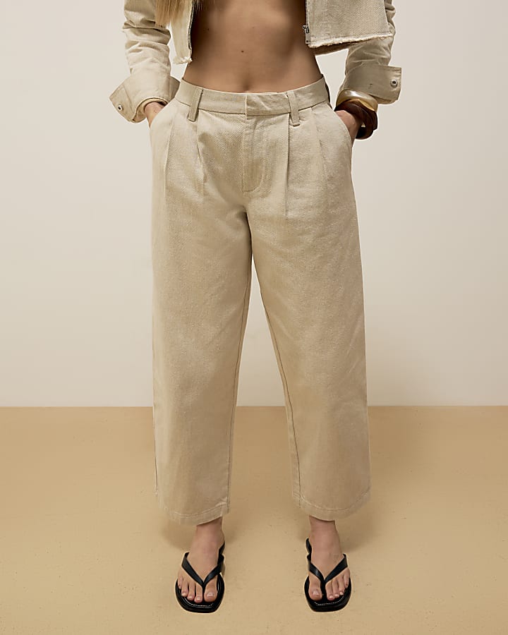 Beige Tailored Tapered Jeans