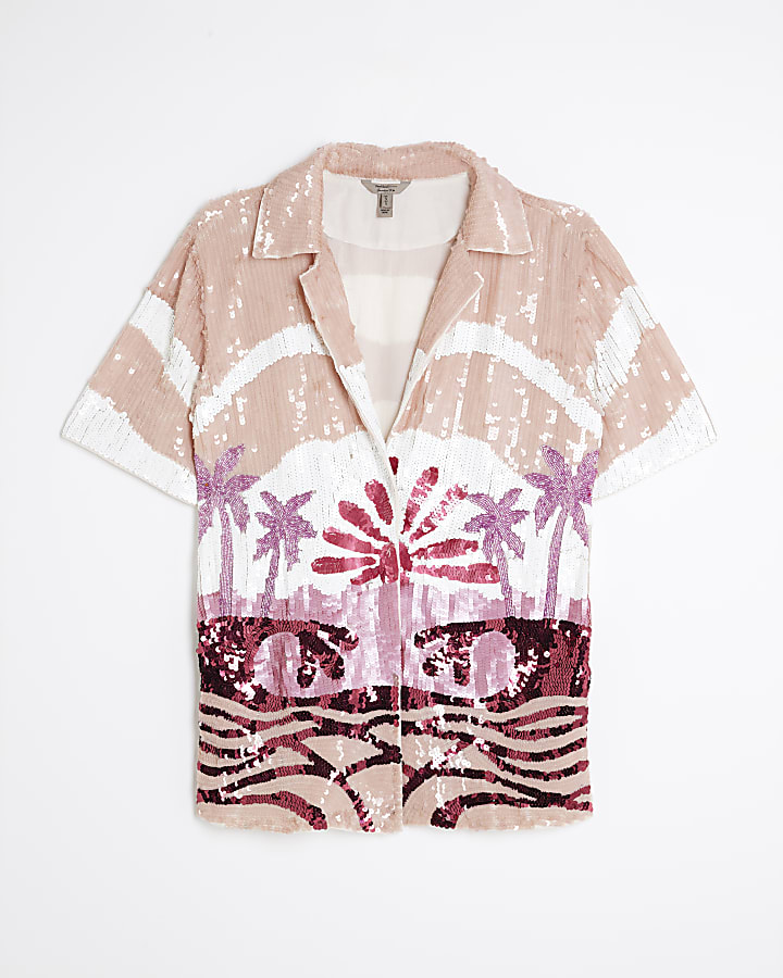 Pink Premium Palm Tree Embellished Shirt