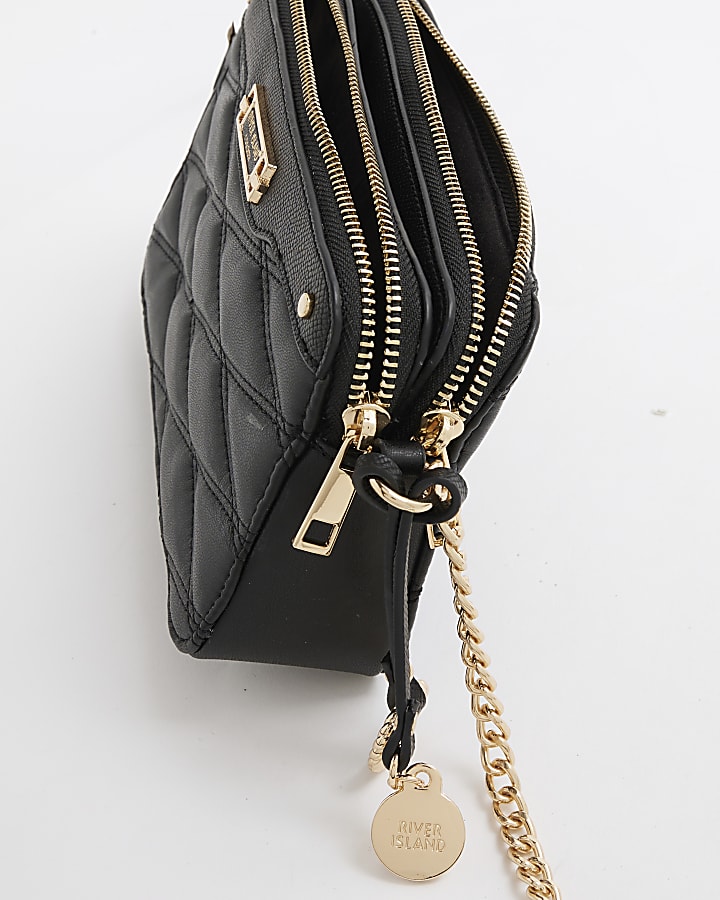 Black Faux Leather Quilted Cross Body Bag