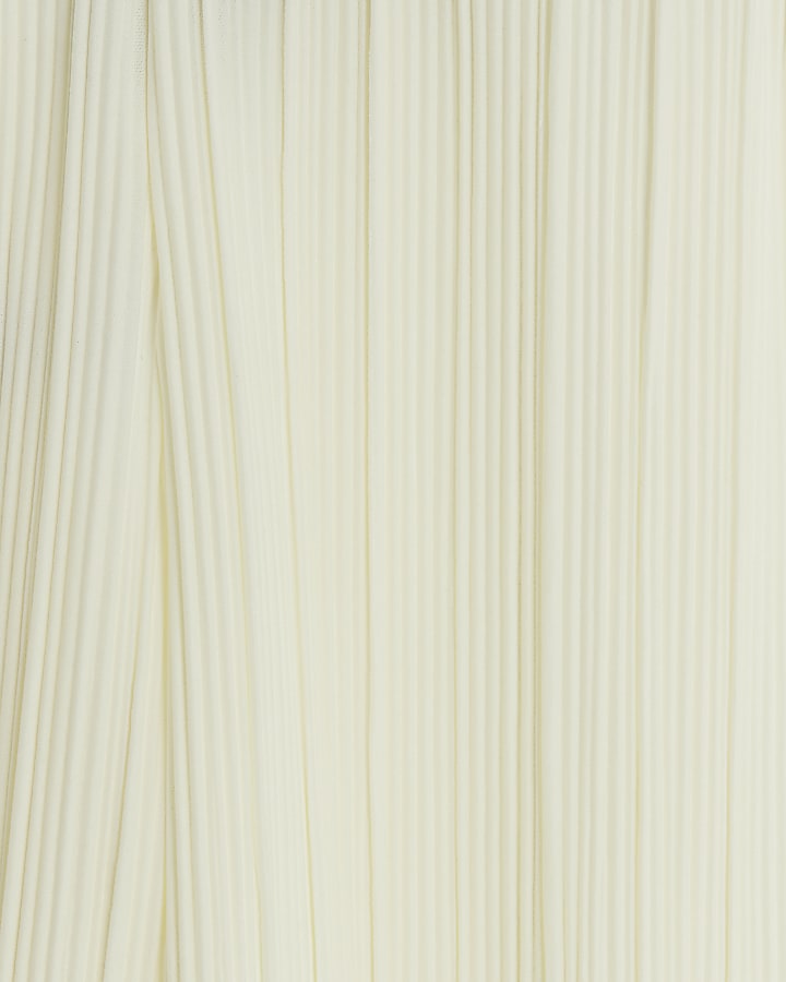 Cream Plisse Wide Leg Trousers