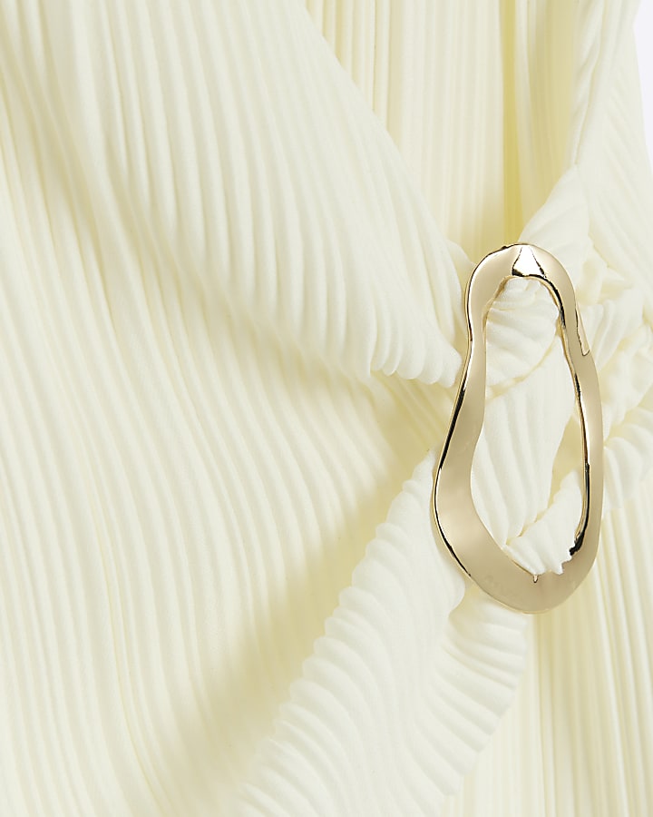 Cream Sleeveless Plisse Wrap Top
