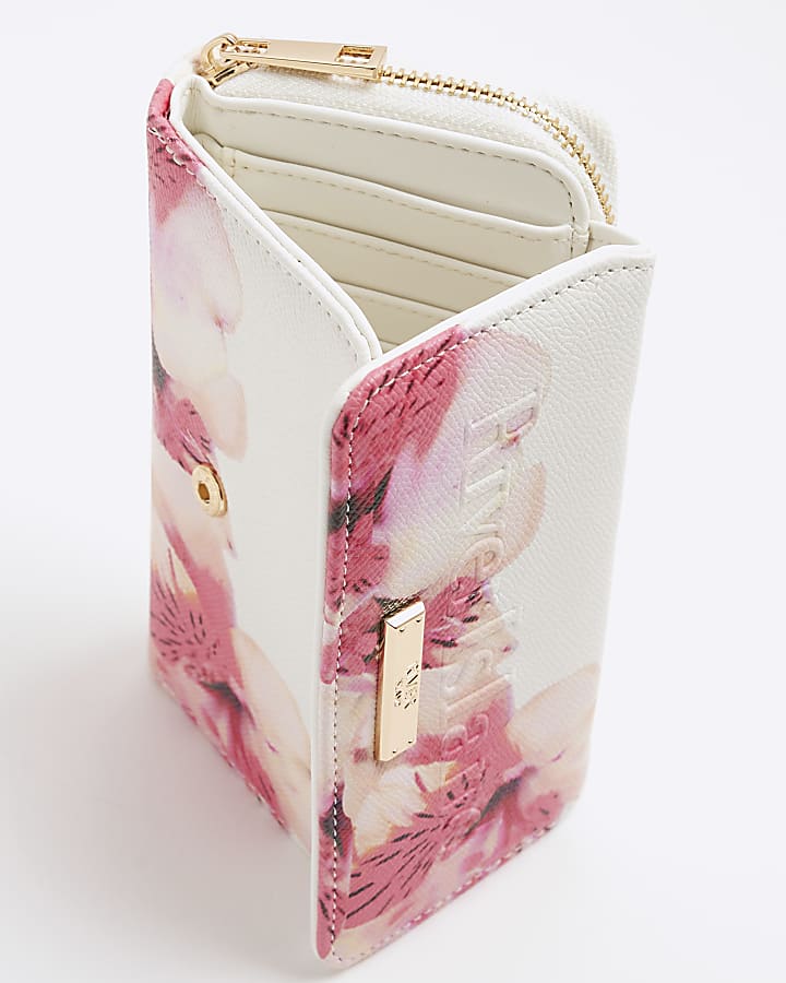 White Floral Embossed Flap Purse