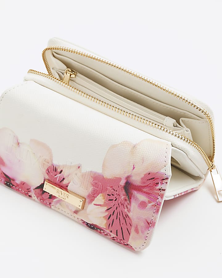 White Floral Embossed Flap Purse