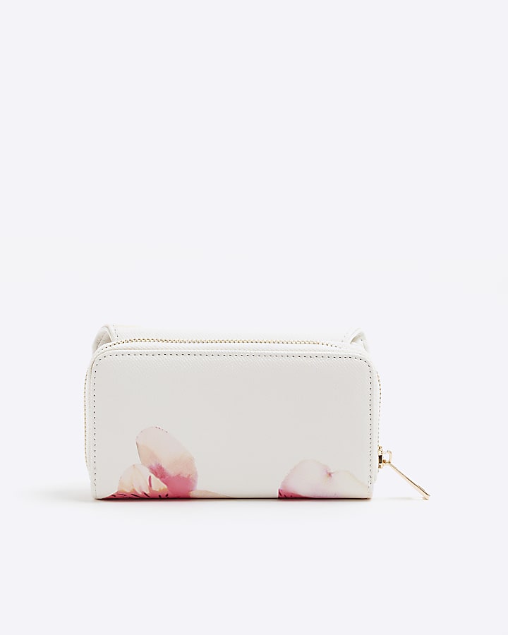 White Floral Embossed Flap Purse