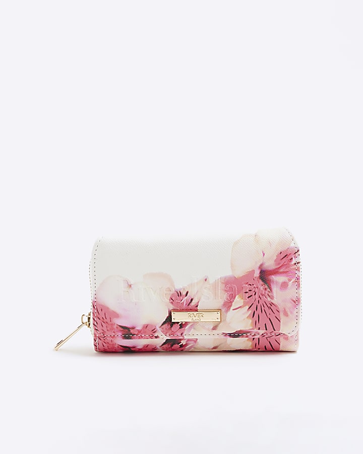 White Floral Embossed Flap Purse