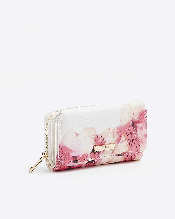 White Floral Embossed Flap Purse