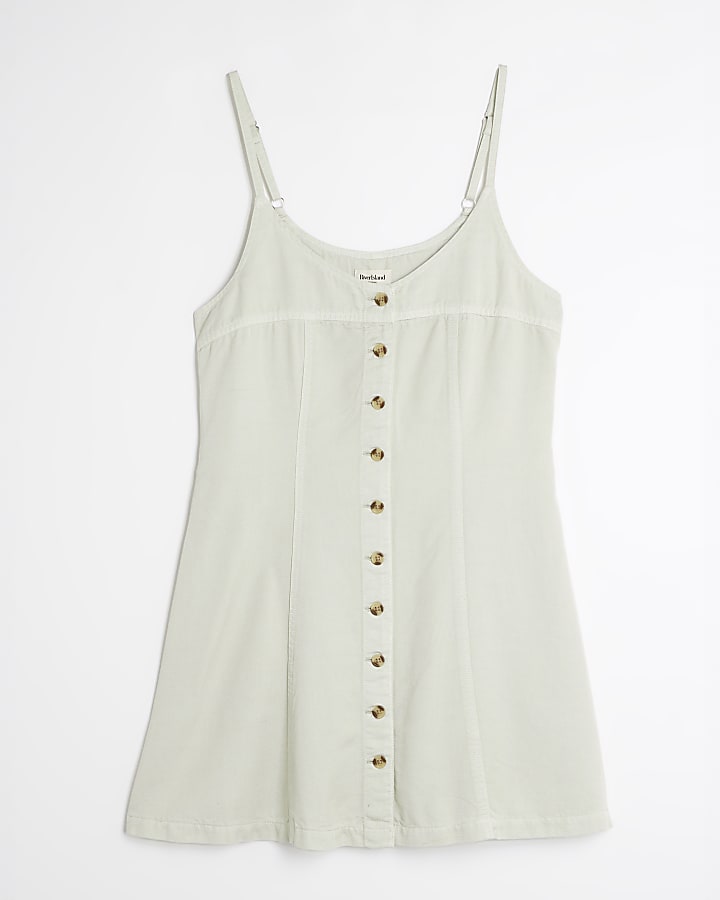 Green Denim Button Cami Dress