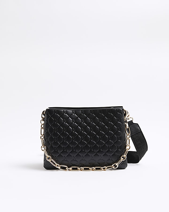 Black Embossed Chain Cross Body Bag