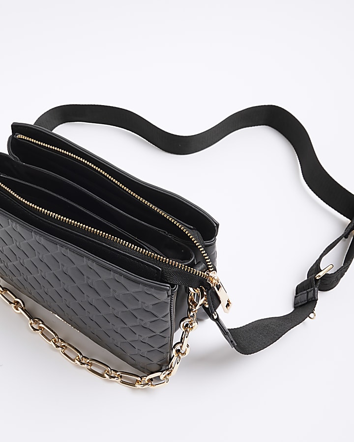 Black Embossed Chain Cross Body Bag